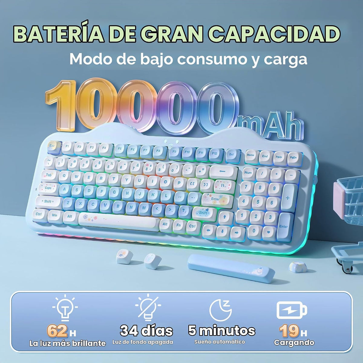 YUNZII Teclado mecánico inalámbrico C98 Cute Cake (azul, interrupto...