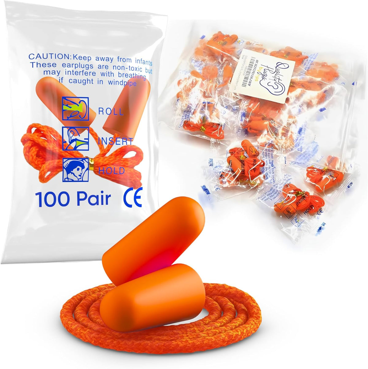 Tapones para los oídos con cable de espuma, 100 pares, protección a...
