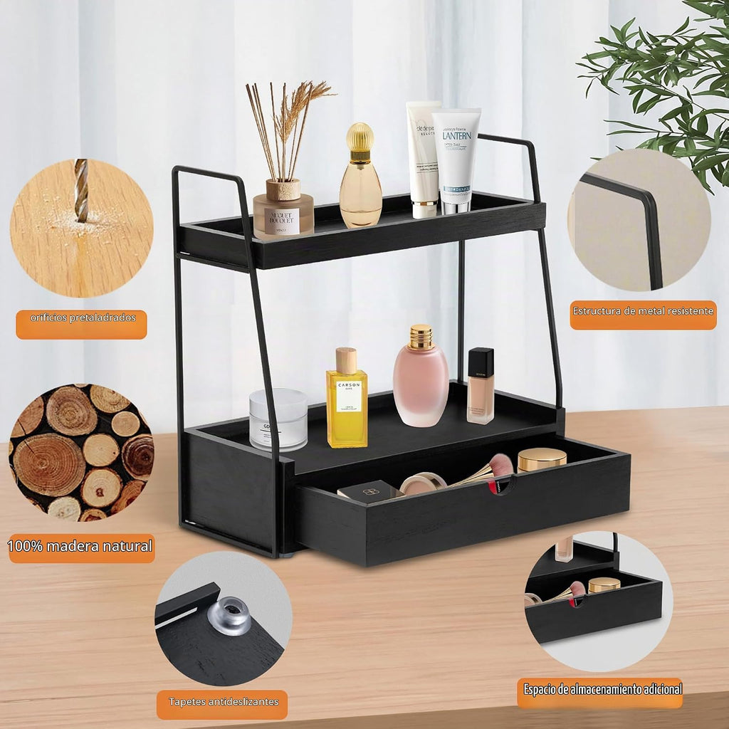 Organizador de encimera de baño de 2 niveles con cajón, estante de...