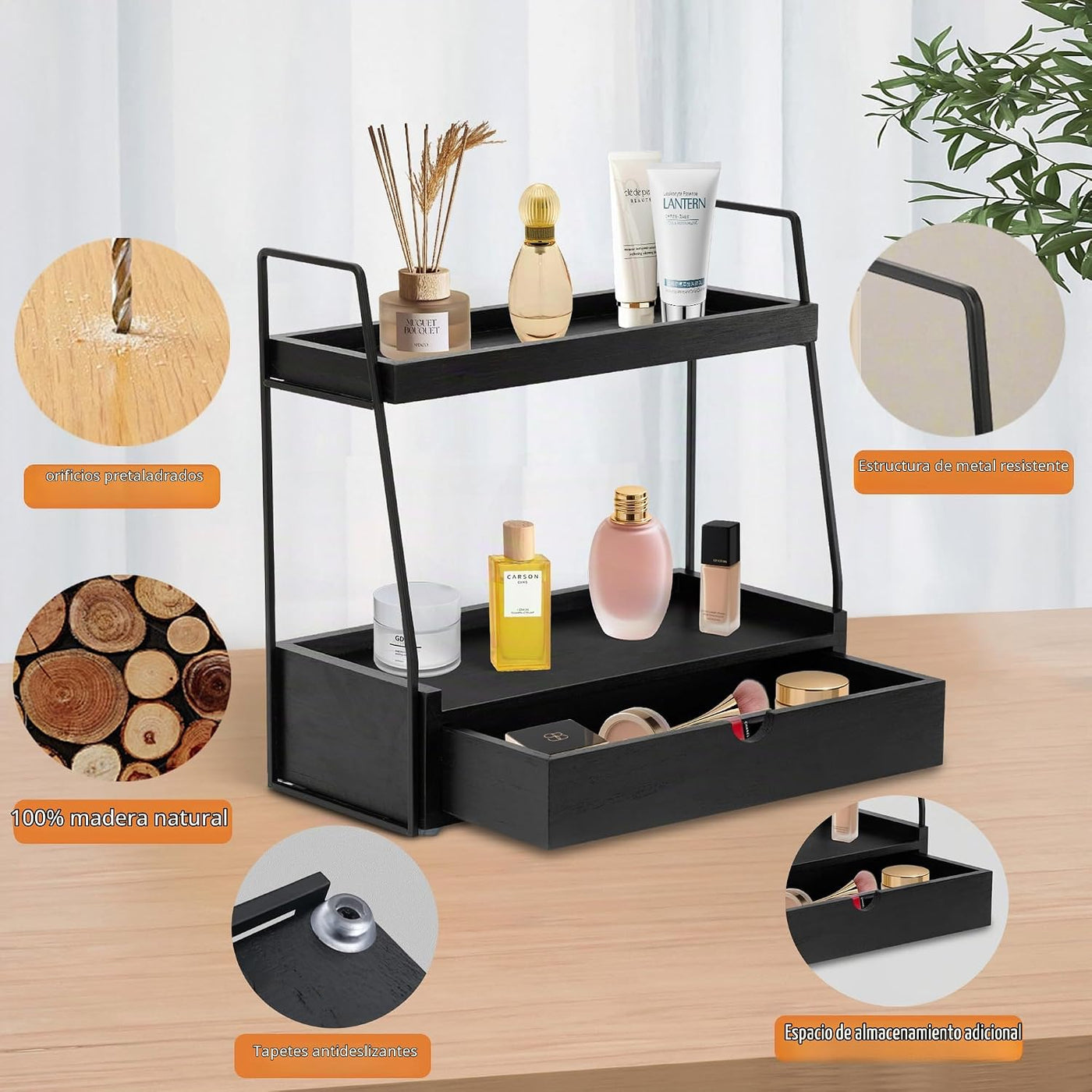 Organizador de encimera de baño de 2 niveles con cajón, estante de...