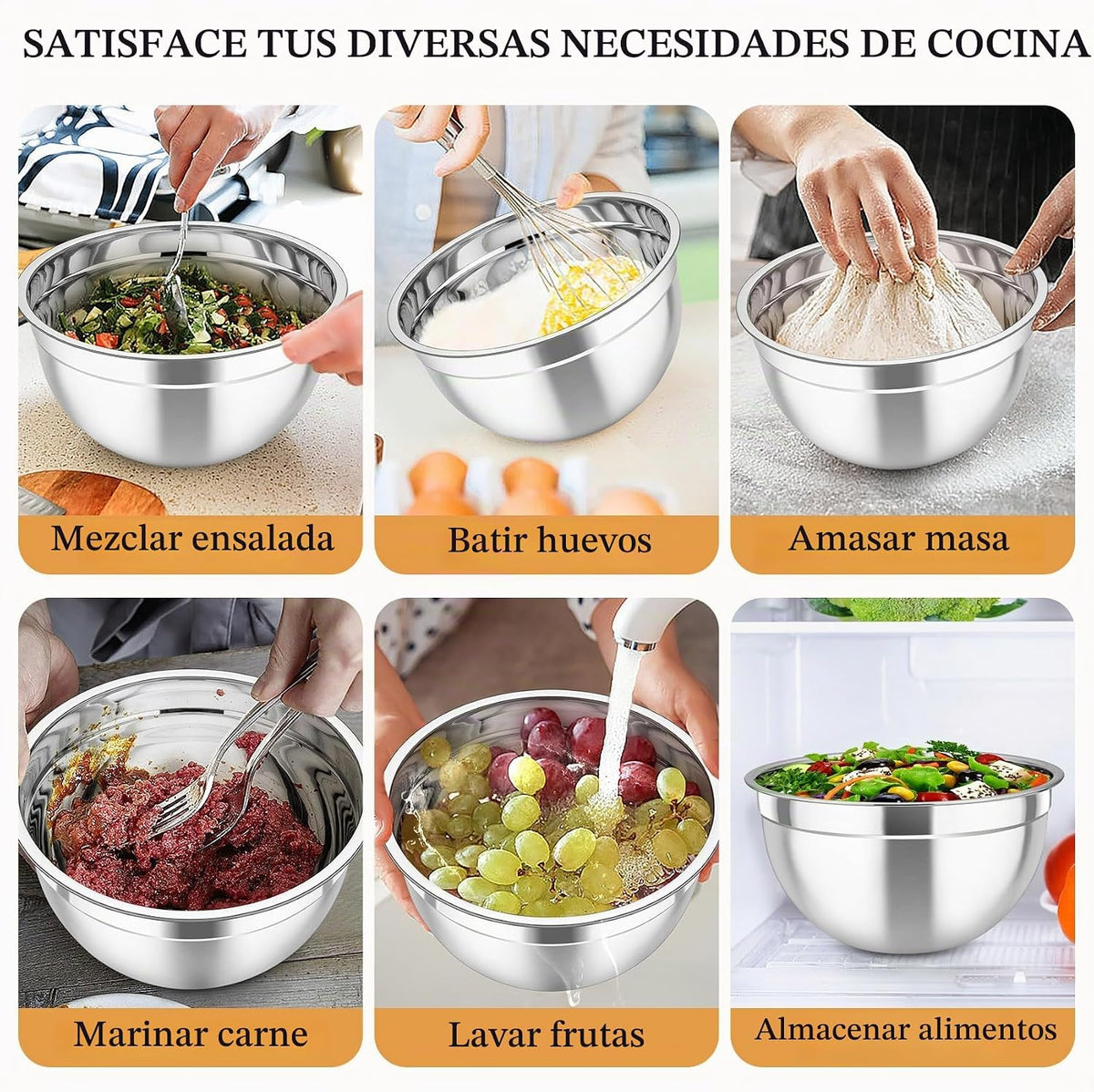 TeamFar - Juego de cuencos de mezcla de acero inoxidable con tapas,...