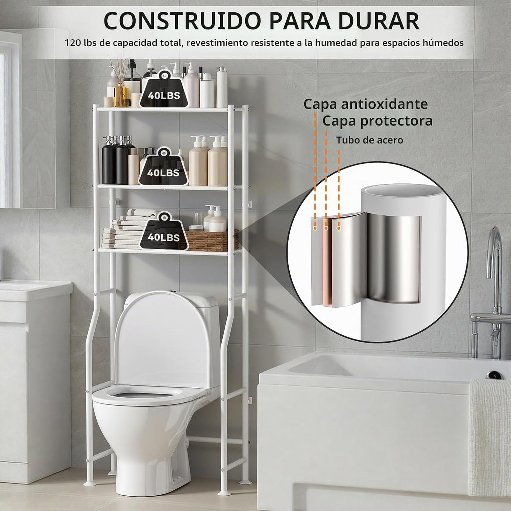 ASCENREST Almacenamiento de inodoro de 3 niveles, antipunta, 64 pul...