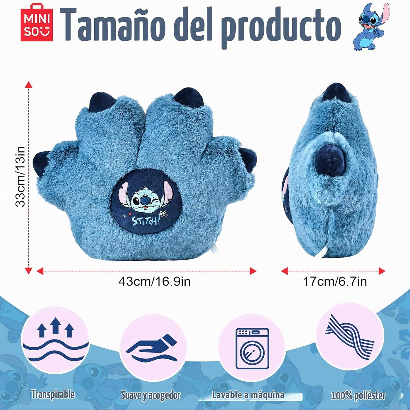 MINISO Almohada de felpa oficial de Disney Stitch Pat, cojín Lilo&a...