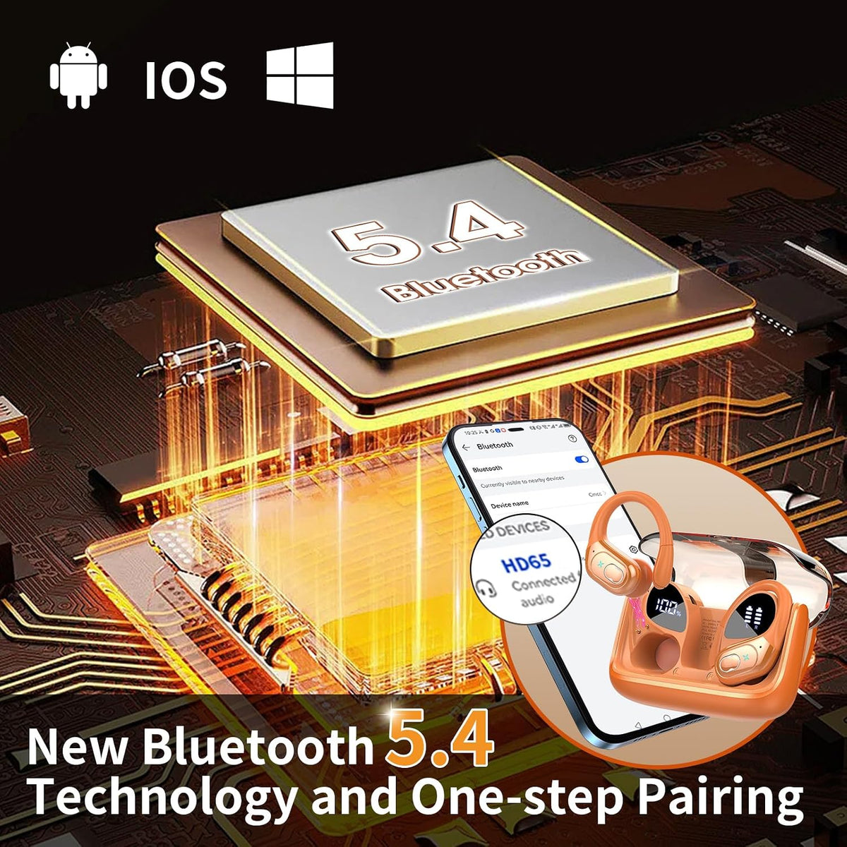 Aptkdoe Auriculares inalámbricos 75H Bluetooth 5.4 Auriculares depo...