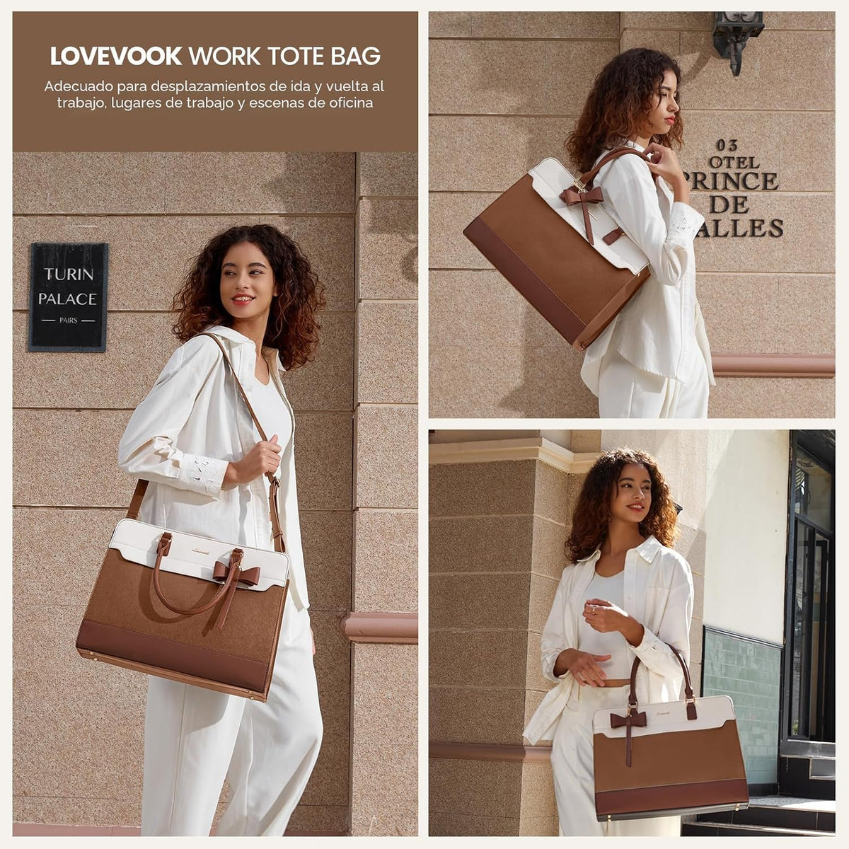 LOVEVOOK Bolso para laptop para mujer, bolso de trabajo de cuero, b...
