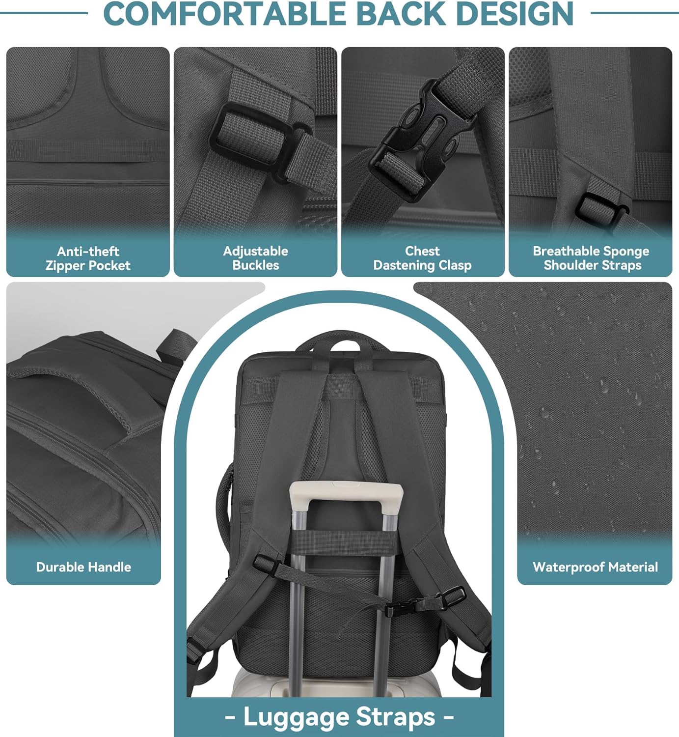 AREYTECO - Mochila de viaje de 50L, mochila extra grande expandible...