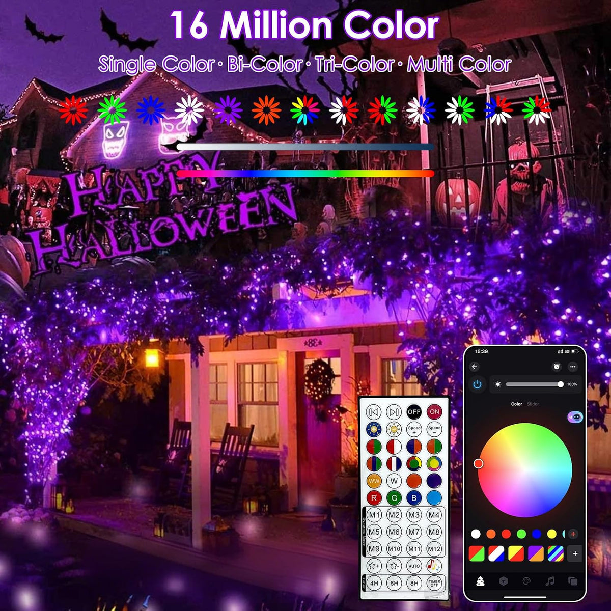 Luces de Navidad de Halloween que cambian de color inteligente 165...