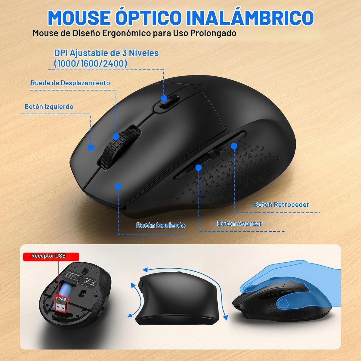 Combinación de teclado y mouse inalámbricos, modo dual Bluetooth\/2...