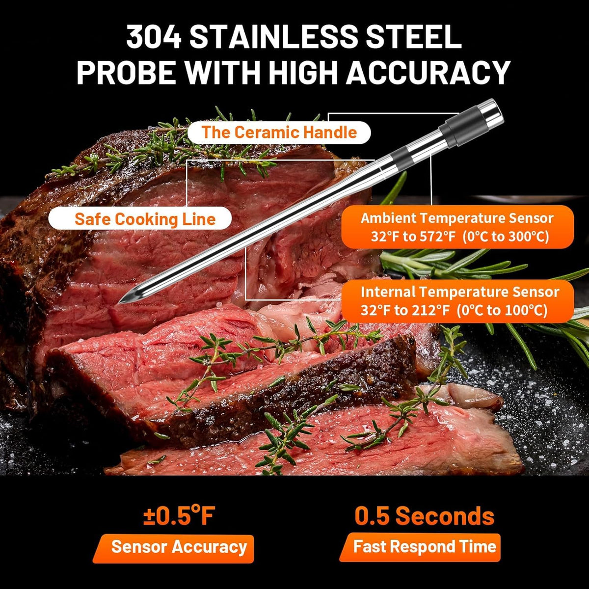 Termómetro inalámbrico para carne con temporizador inteligente y co...