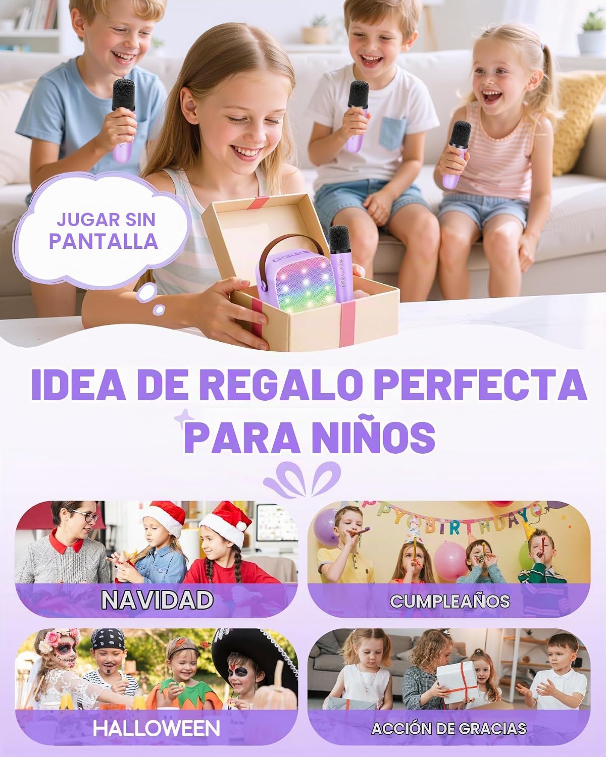 YLL Mini máquina de karaoke con 4 micrófonos inalámbricos, regalos...