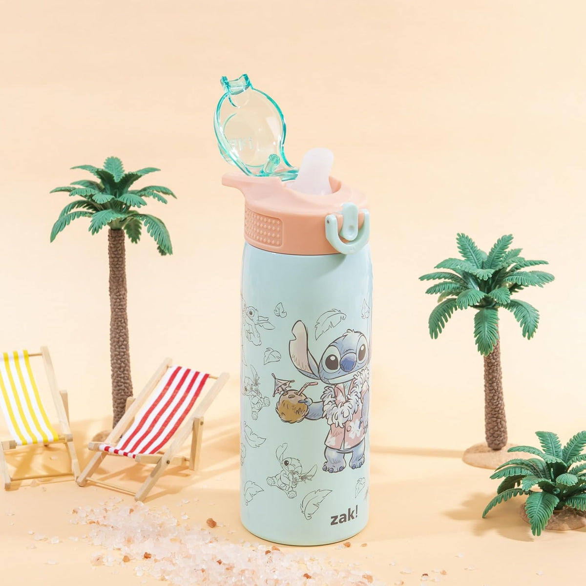 Zak Designs Disney Stitch Sage Botella de agua para niños con pajit...