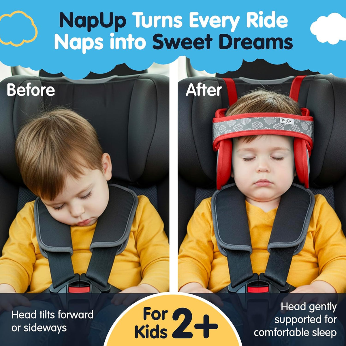 NapUp Soporte de cabeza de asiento de coche para niños pequeños - S...