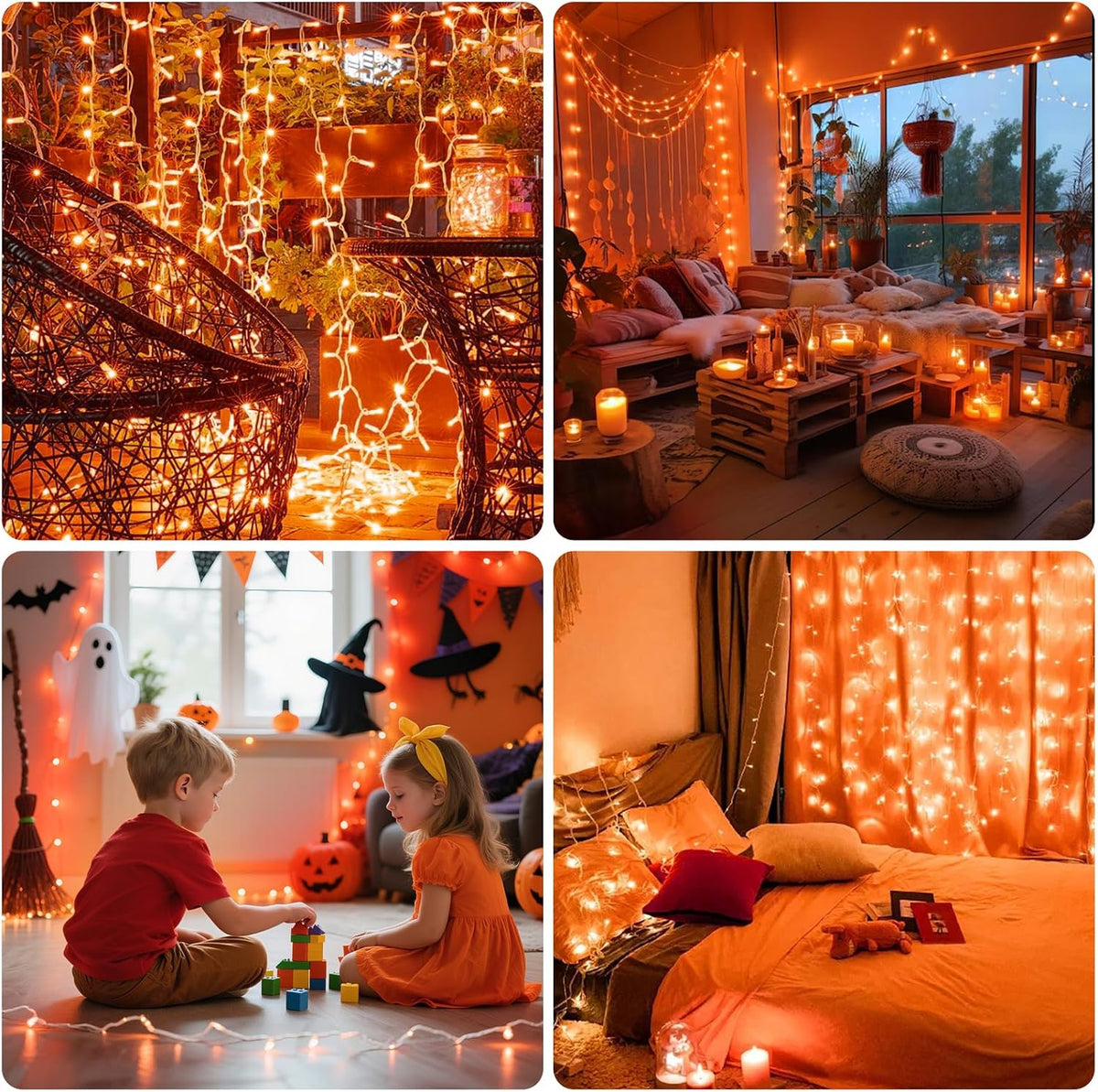 VTECHOLOGY Luces de árbol de Navidad naranja de 66 pies con 200 luc...