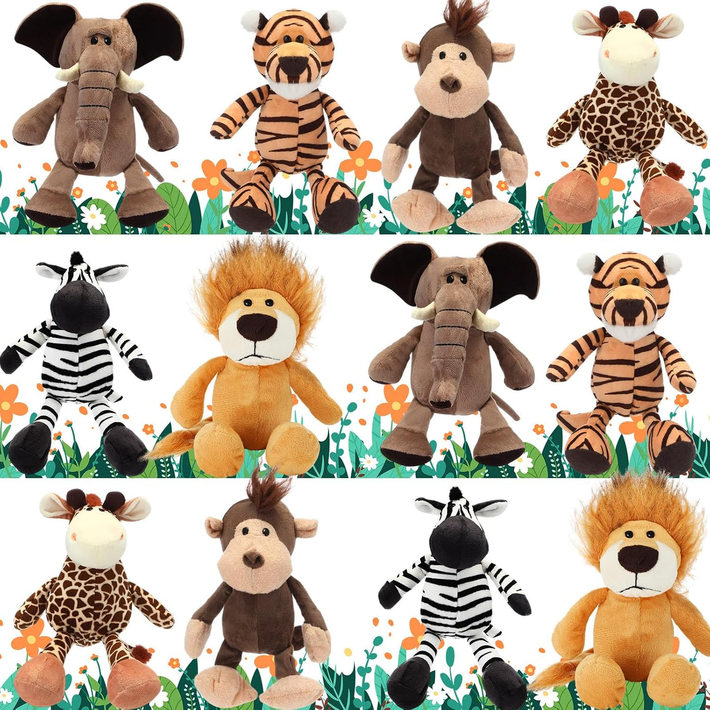 HyDren - Juego de 12 animales de peluche de safari de la selva, 8 p...
