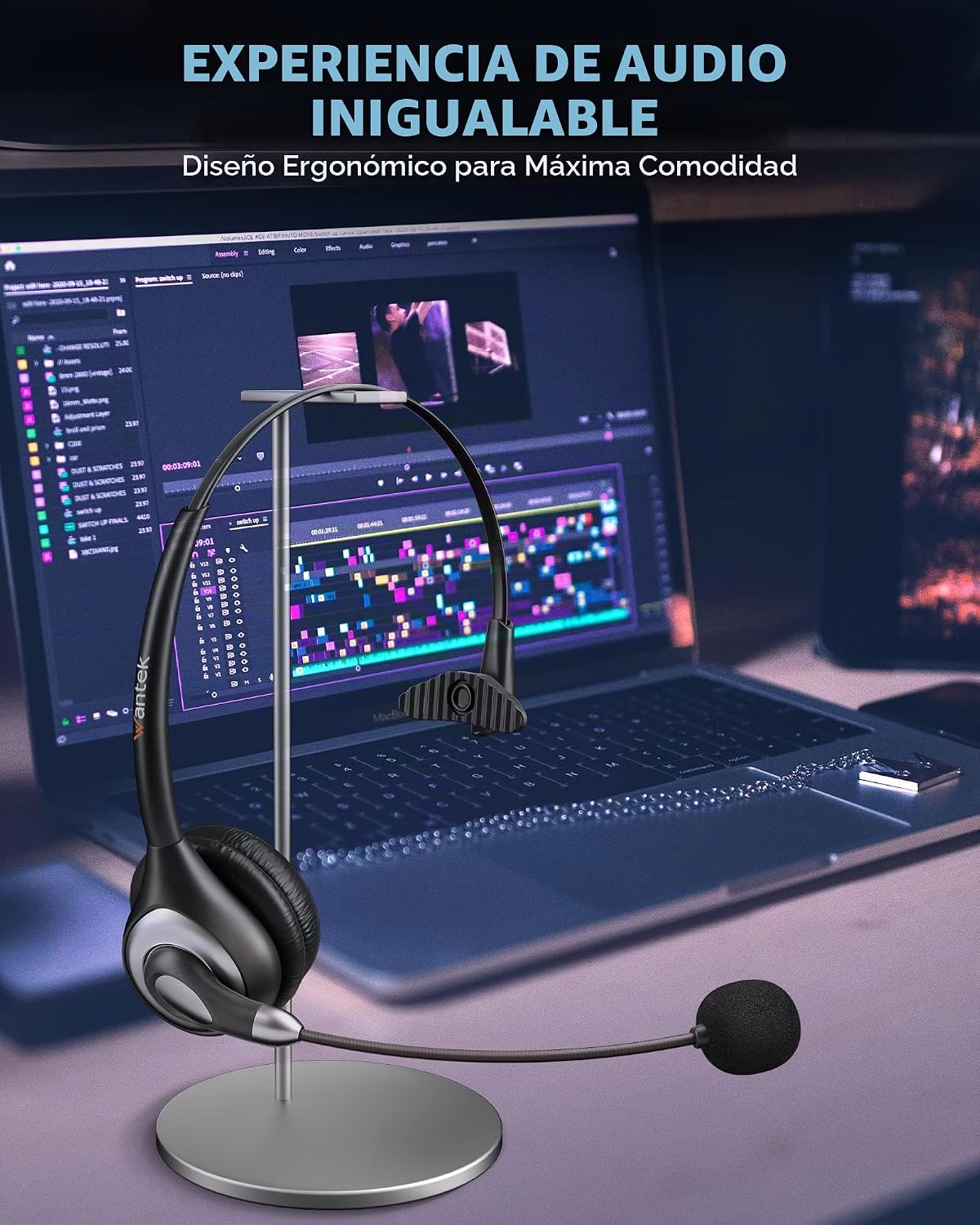 Wantek Auriculares USB con cable mono con micrófono de cancelación...