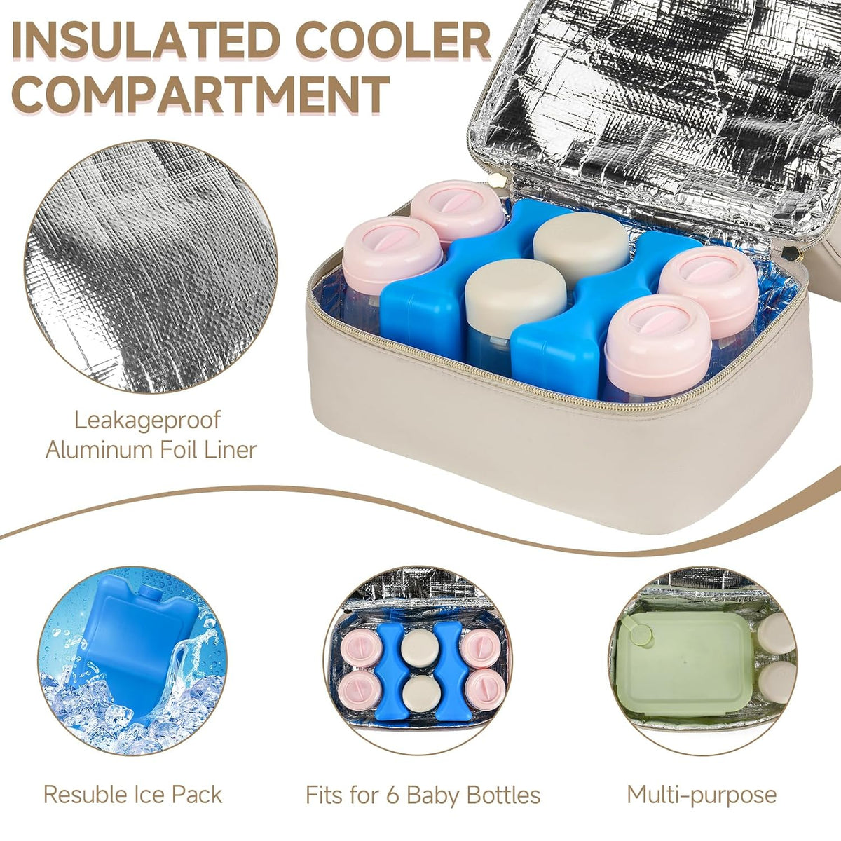 Jaffzora Bolsa de bomba portátil con compartimento refrigerante par...