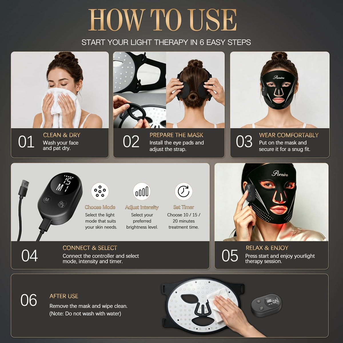 Máscara de terapia de luz roja para cara, 940nm NIR, máscara facial...