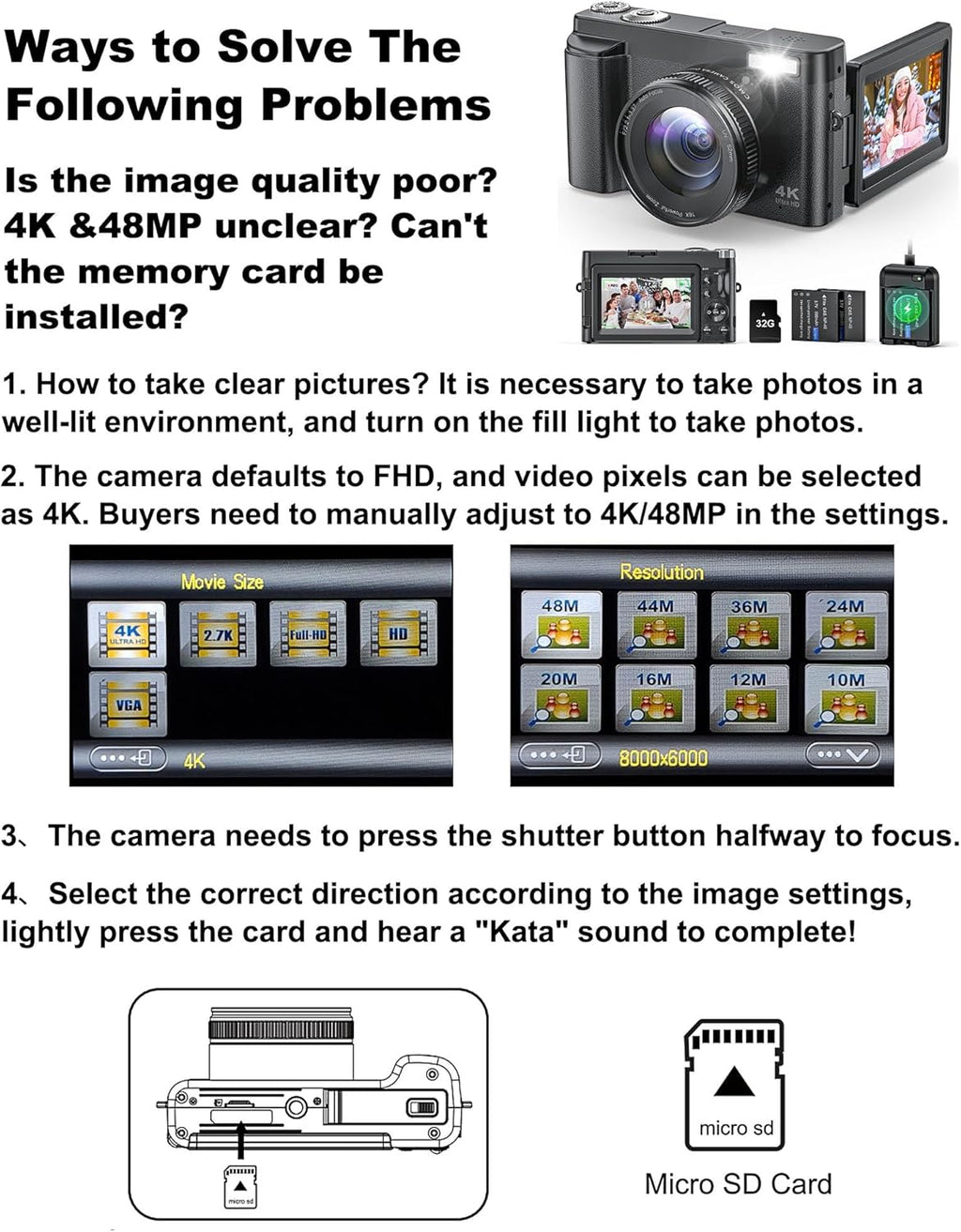 Cámara digital 4K para fotografía y video, cámara de videoblogs de...