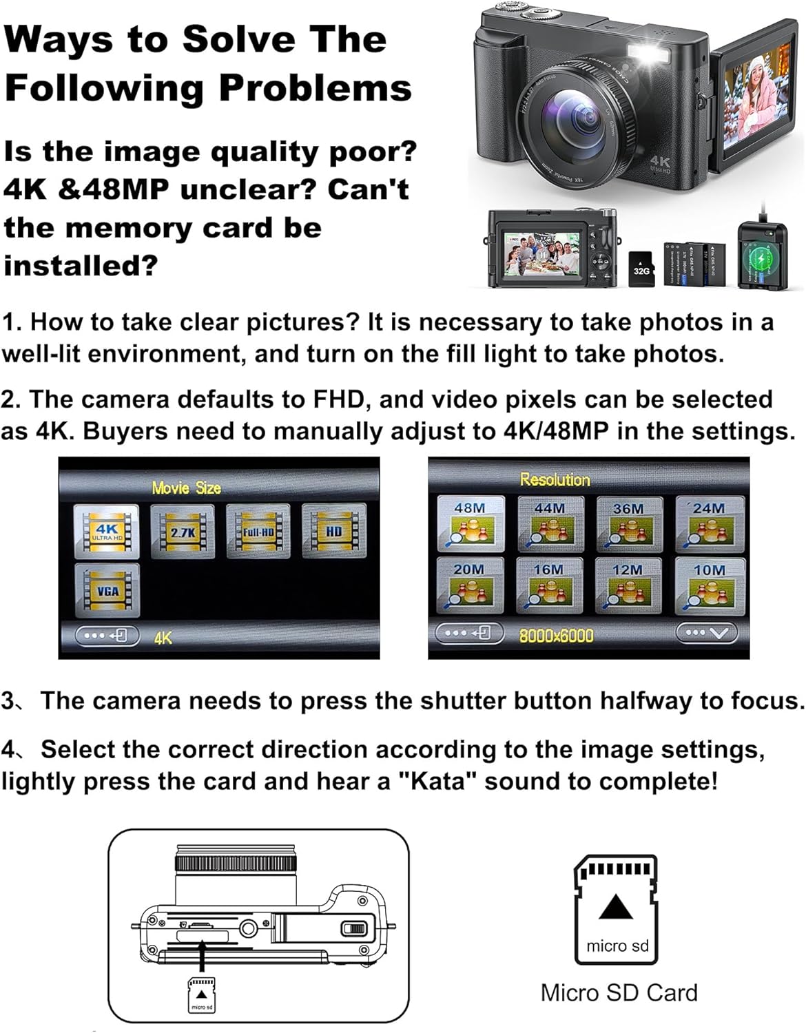 Cámara digital 4K para fotografía y video, cámara de videoblogs de...