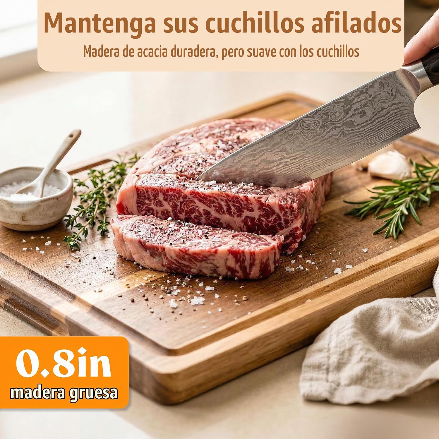 EDELHAUS Juego de 3 tablas de cortar de madera de acacia para cocin...
