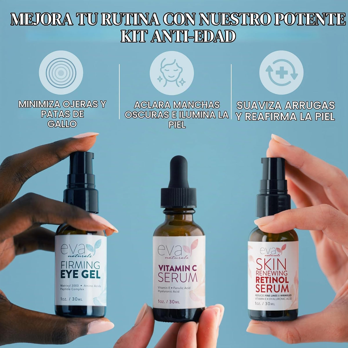 Eva Naturals Set de suero de vitamina C, retinol y gel para ojos |...