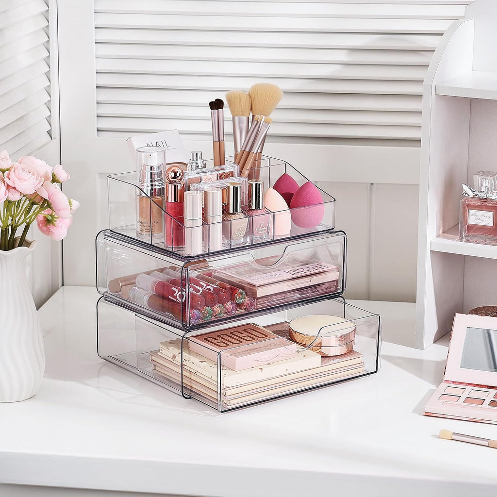 Vtopmart Organizador de maquillaje transparente de 3 niveles con 2...