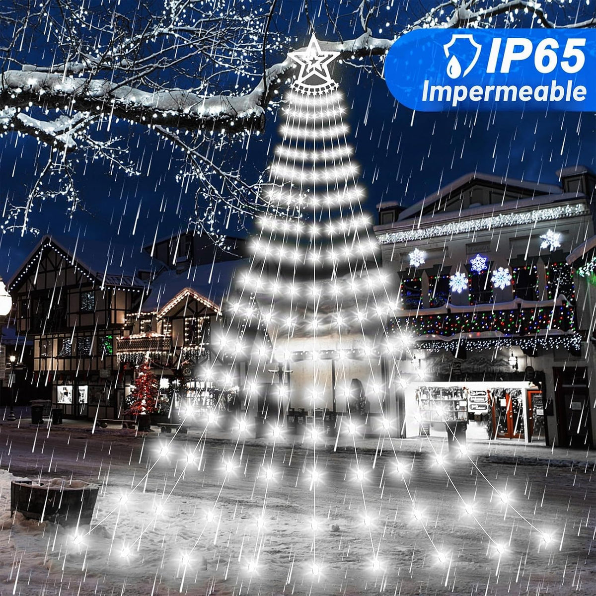 AMIPEPE Luces de cascada de estrellas de Navidad, 11.48 pies, 350 L...