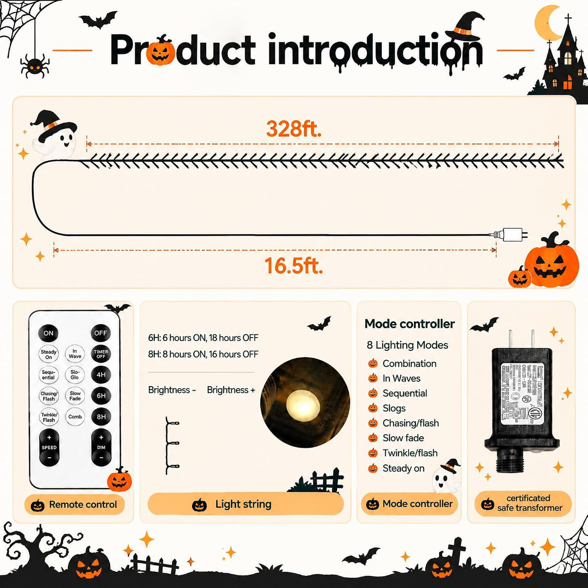 TW SHINE Luces de Halloween, 1000 LED de 328 pies de luces de Hallo...