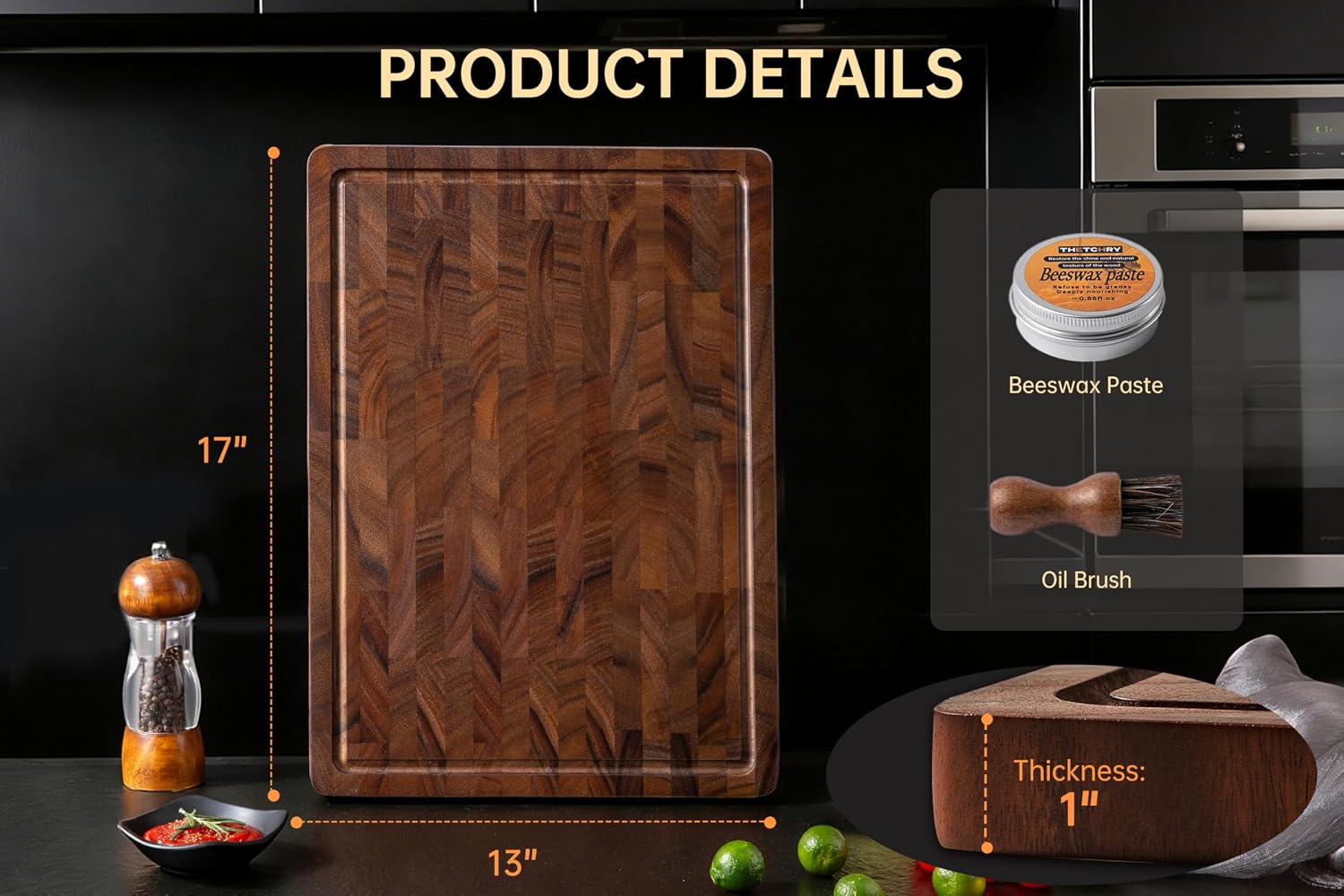 THETCHRY Tabla de cortar de nogal para cocina, tabla de cortar de m...