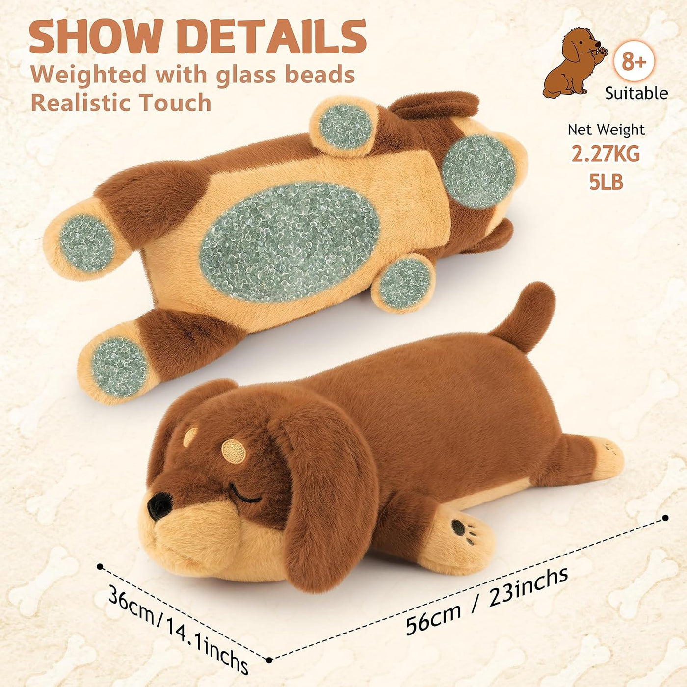 Peluche de perro salchicha con peso de 5 libras, peluche grande de...