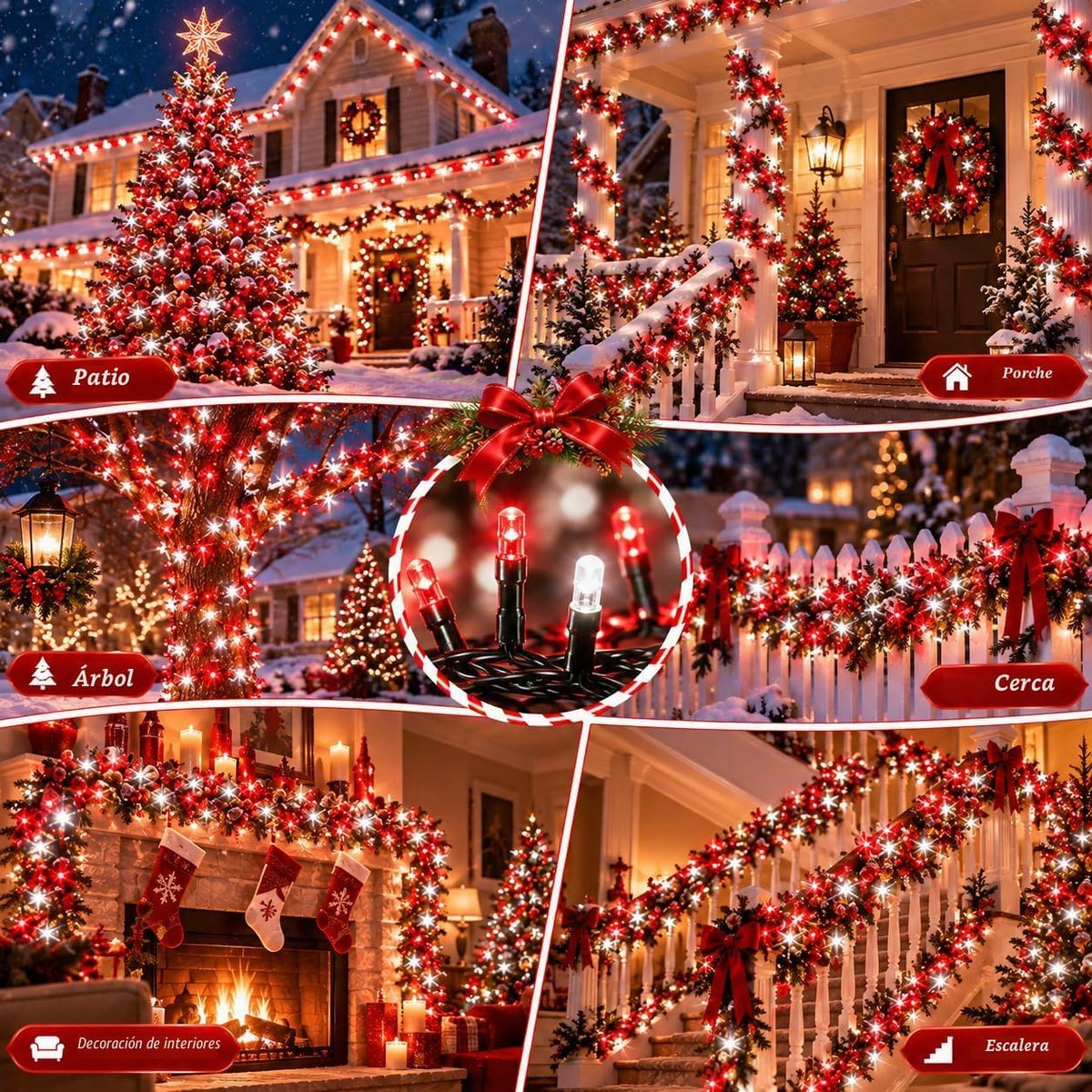 Cadena de luces de Navidad conectables de 88 pies y 240 LED para ex...