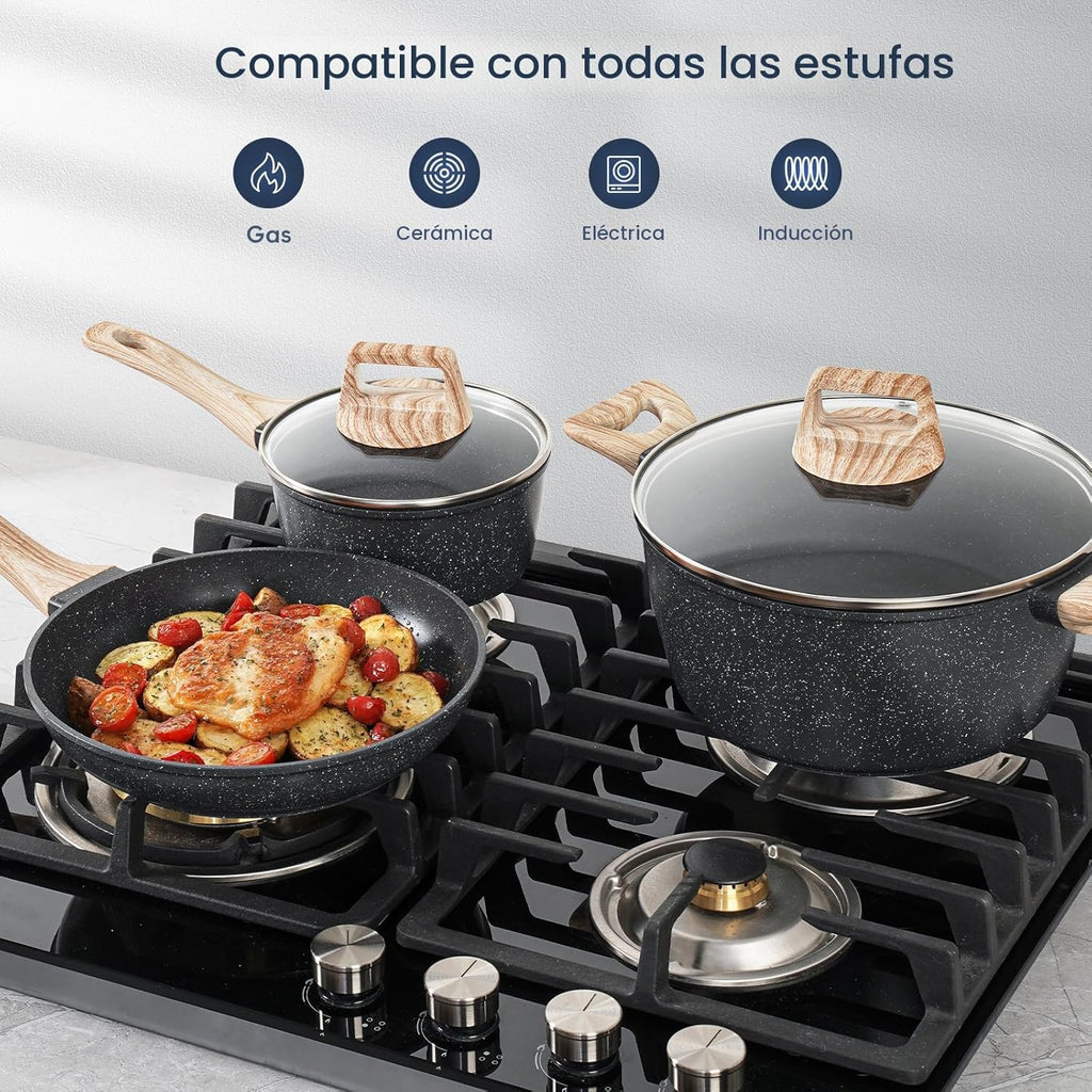 SODAY Juego de 12 piezas de ollas y sartenes antiadherentes, juego...