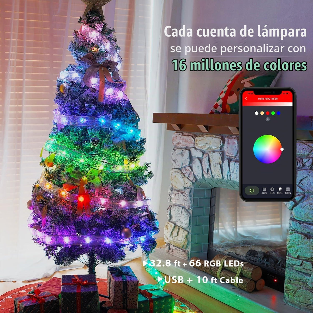 Lphianx Tira de luces inteligentes para árbol de Navidad, 33 pies,...
