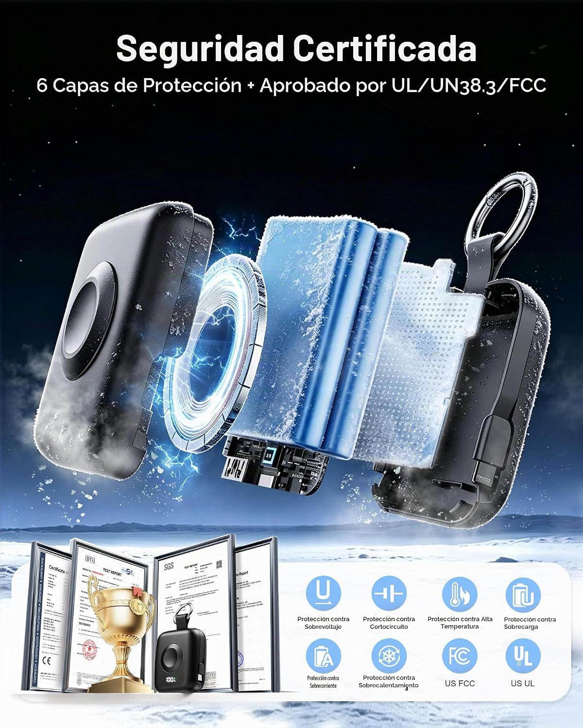 Cargador portátil 3 en 1, más pequeño 10000mAh incorporado cables 2...