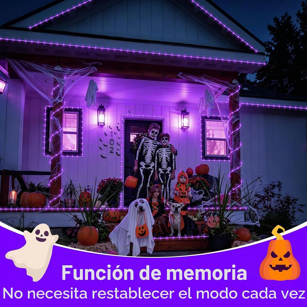 QITONG Luces solares de Halloween moradas, 66 pies, 200 luces LED s...