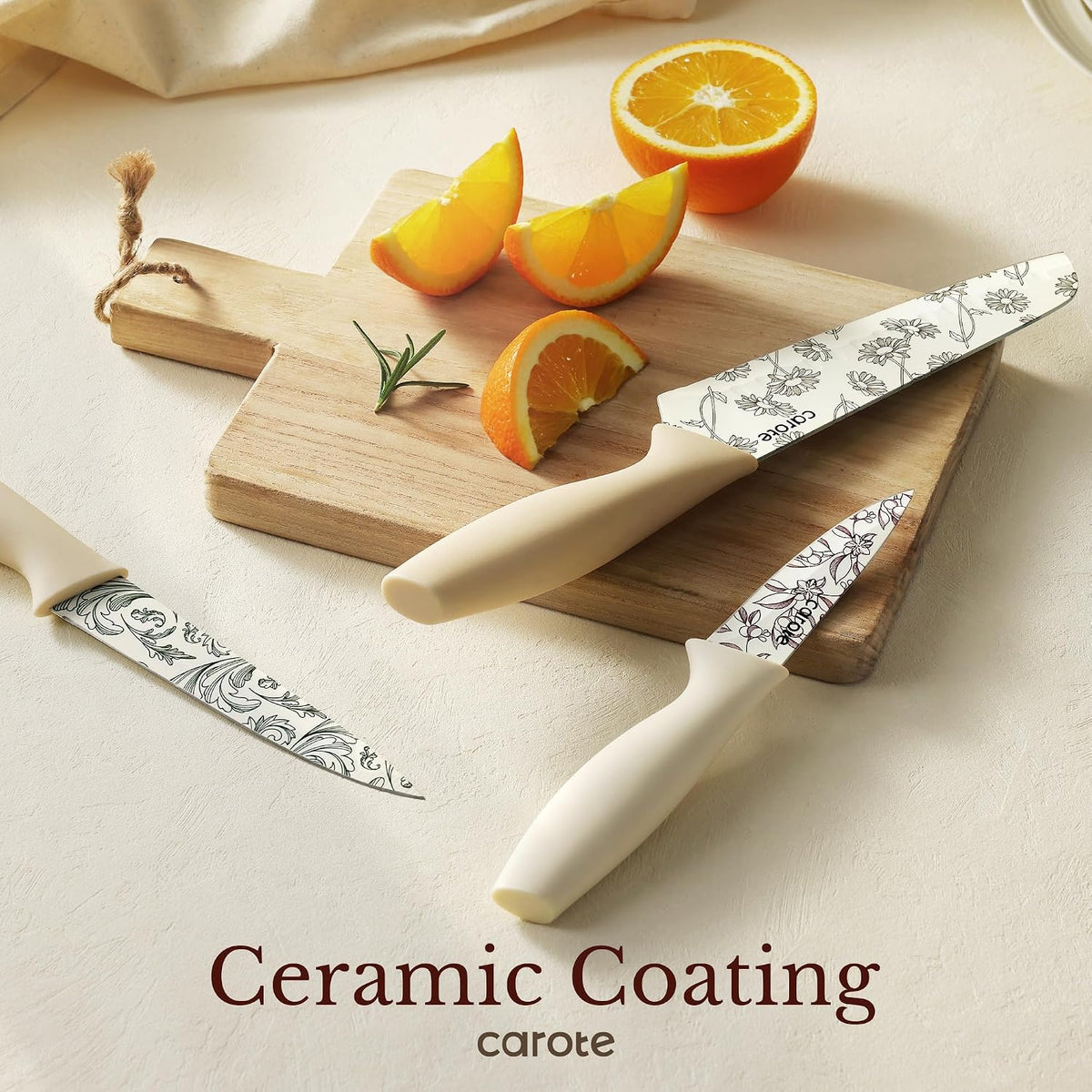 CAROTE Juego de cuchillos de cocina, 6 cuchillos florales con 6 pro...