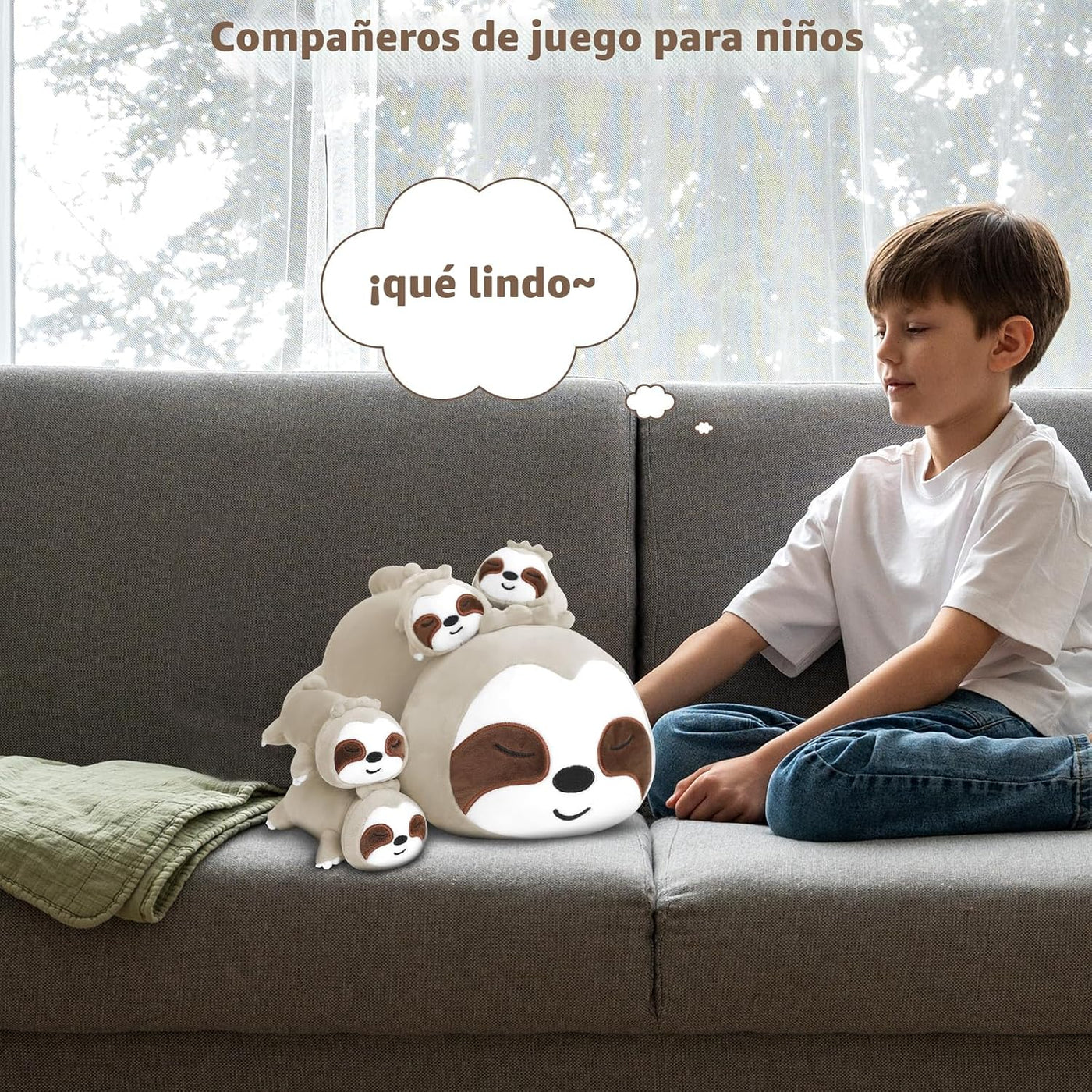 TOYSYM Perezoso de peluche lindo perezoso de peluche con 4 peluches...