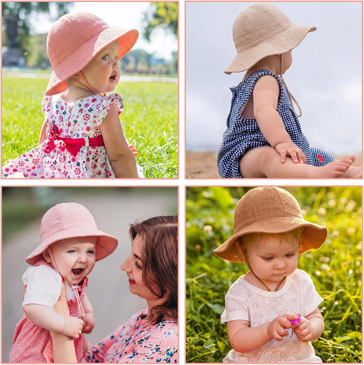 Unittype Paquete de 4 gorros de muselina para bebé, protección sola...