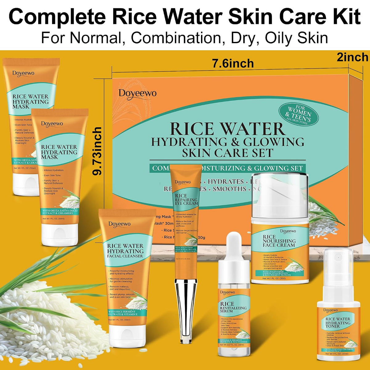 Set de cuidado de la piel con extracto de arroz coreano para hidrat...