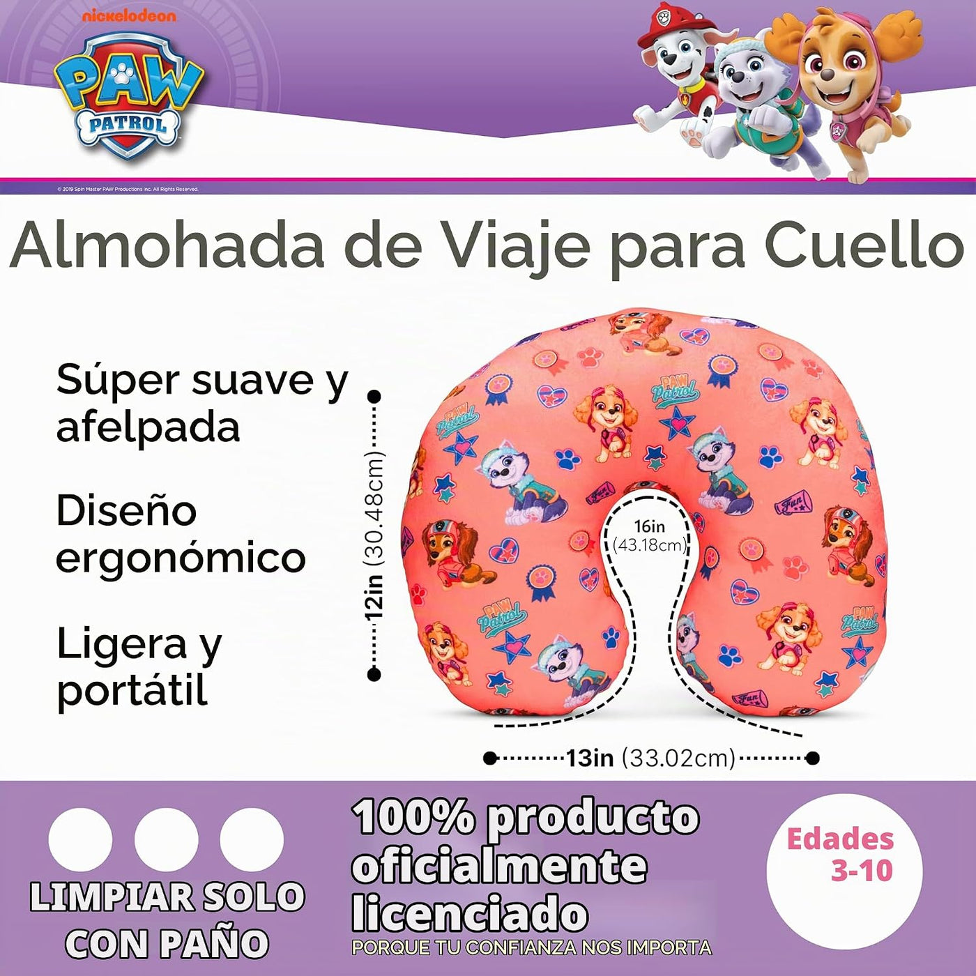 Franco Paw Patrol Girl Skye and Everest - Almohada para el cuello,...