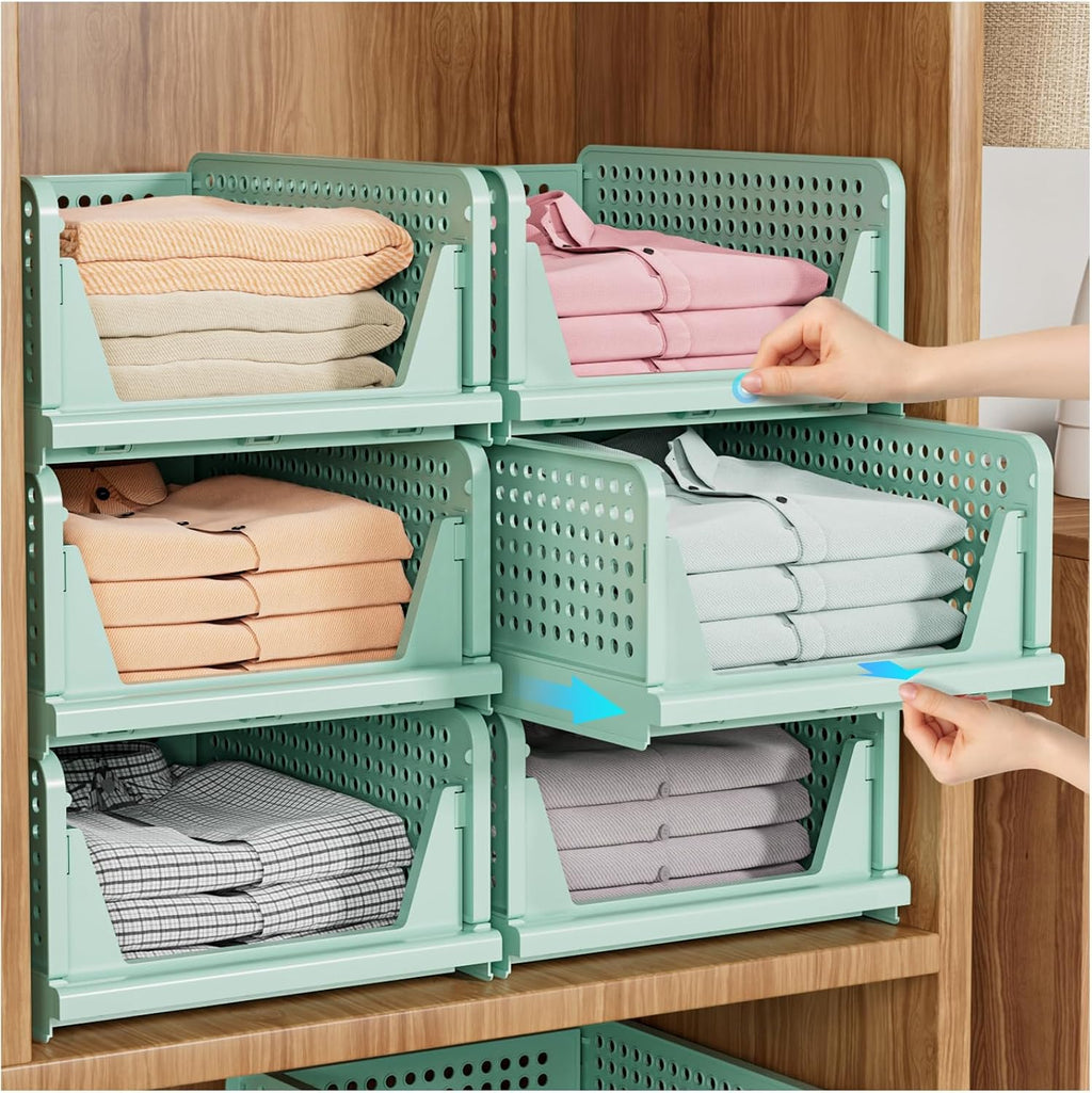 SNSLXH Paquete de 5 cajas organizadoras apilables de armario, cesta...
