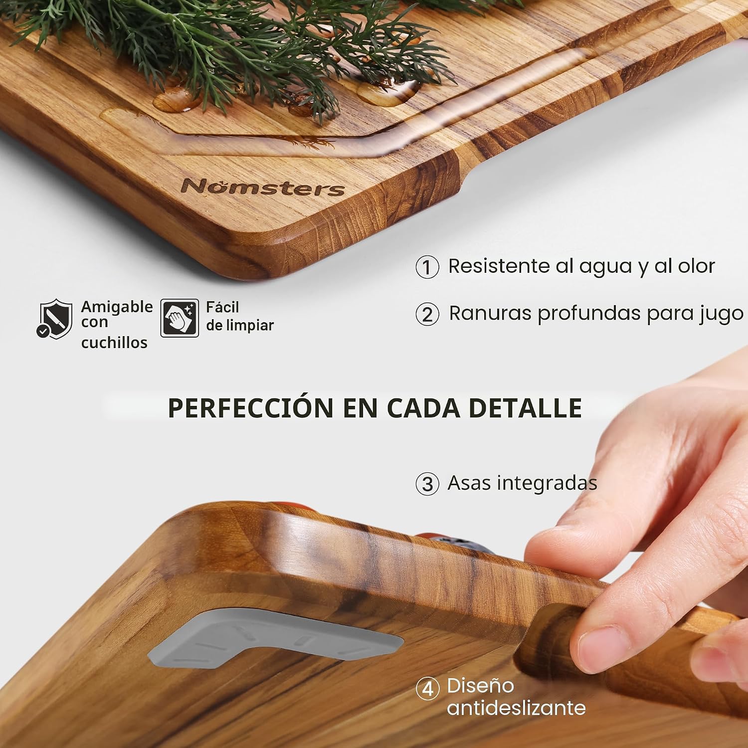 Juego de 3 tablas de cortar de madera de teca para cocina, tabla de...