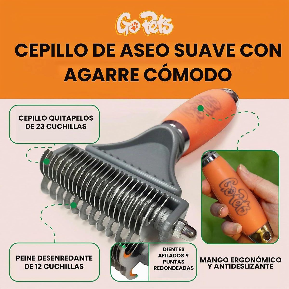 GoPets Peine desenredante para perros, rastrillo de aseo de mascota...