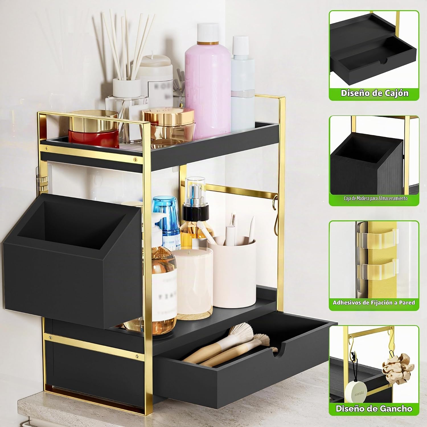 Organizador de mostrador de baño de 2 niveles, estante de tocador d...