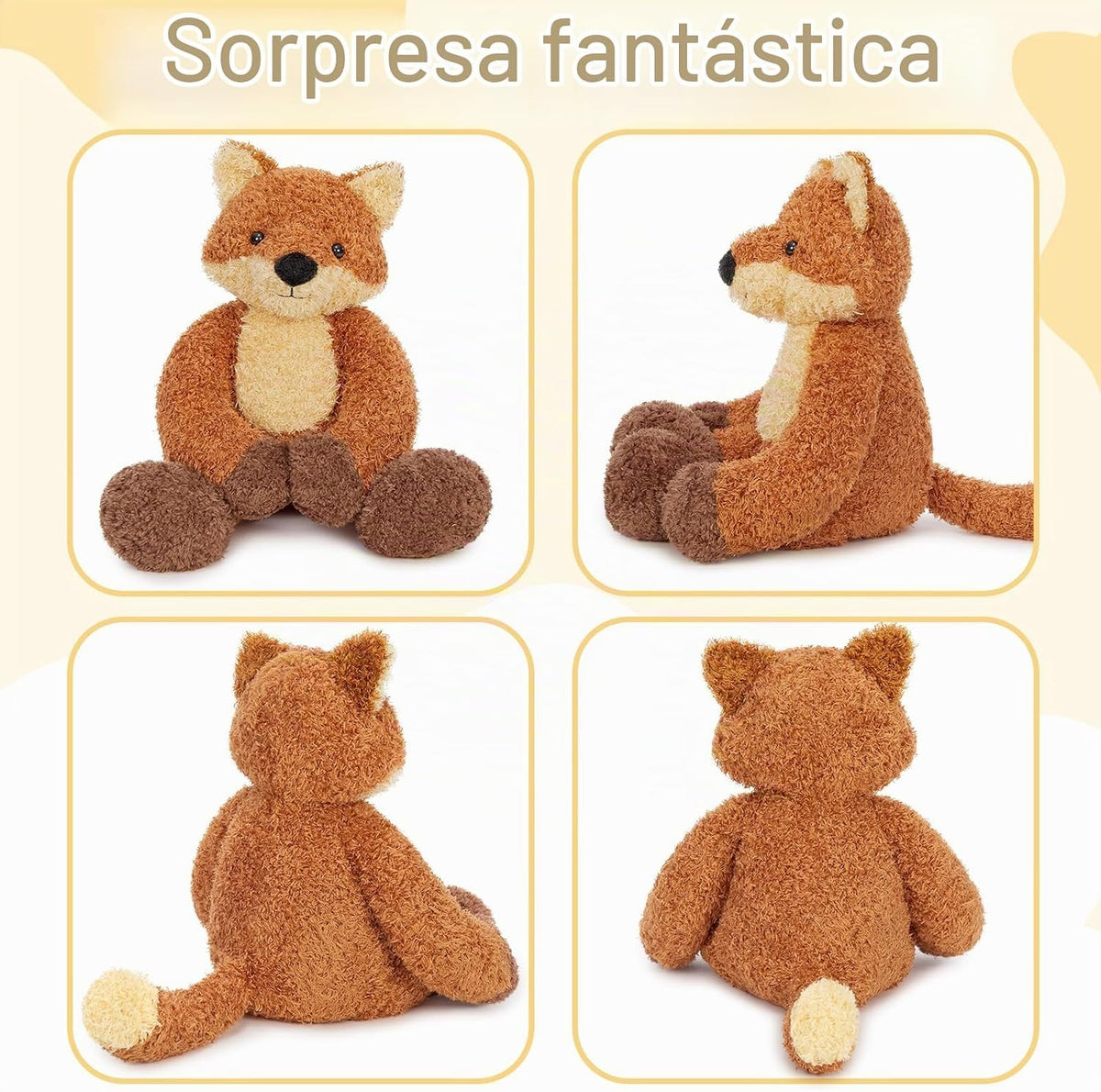 MorisMos Peluche de zorro de 17.7 pulgadas, peluche de zorro marrón...