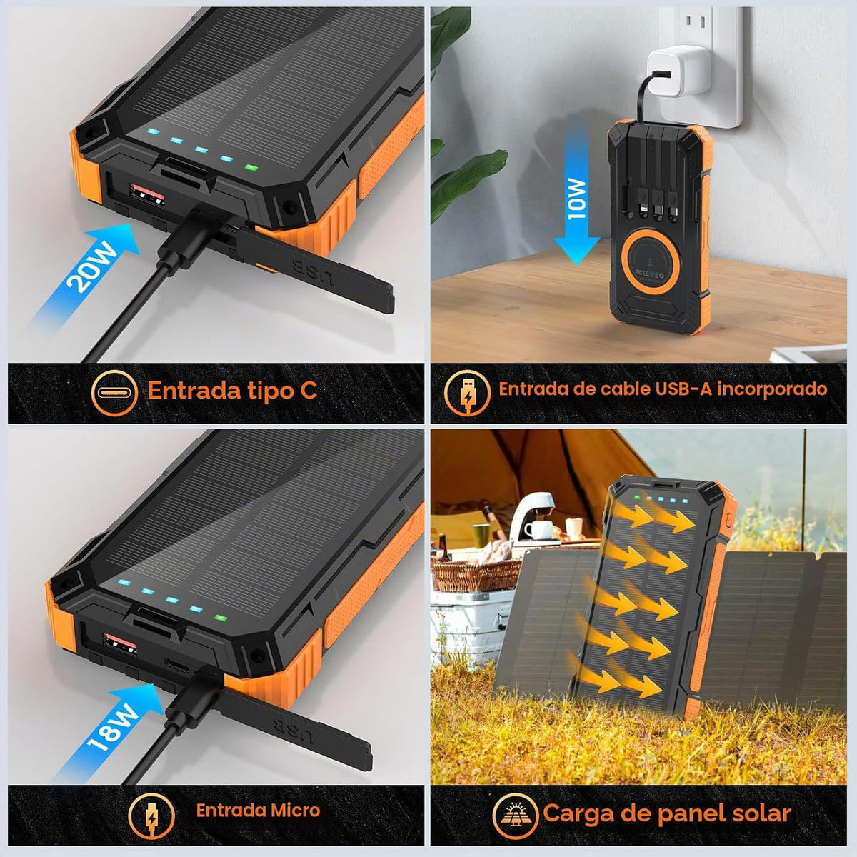 Banco de energía solar, cargador de teléfono portátil inalámbrico d...