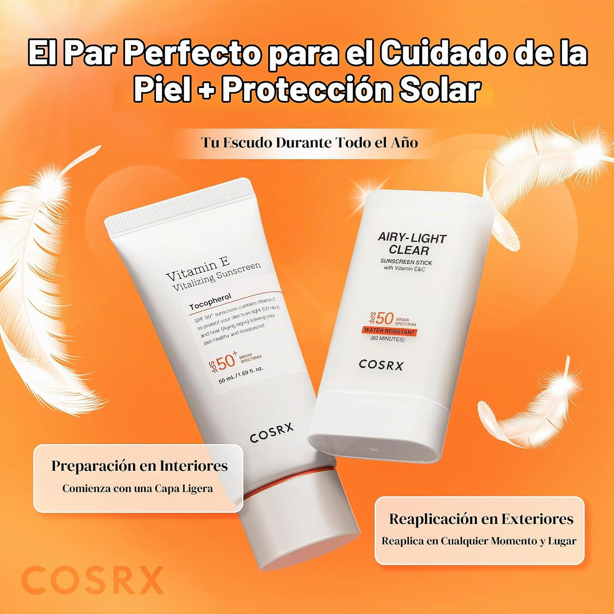 COSRX Airy-Light Clear protector solar en barra con vitamina E y C,...