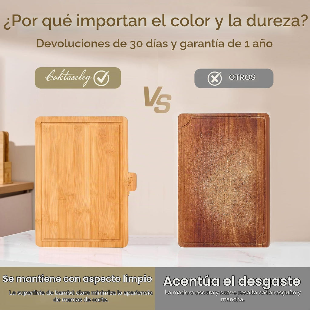 Coktaseleg Juego de 3 tablas de cortar de bambú para cocina, grande...