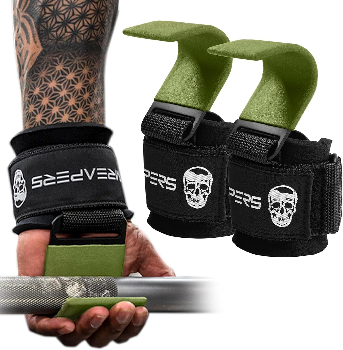 Ganchos para levantamiento de pesas Gymreapers (par), correas de mu...