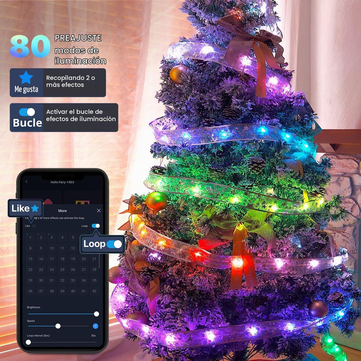 Lphianx Tira de luces inteligentes para árbol de Navidad, 33 pies,...